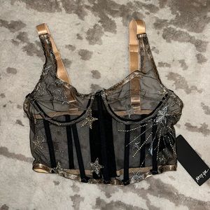 Corset - black sheer star embroidered details